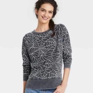 Grayson/Threads Washed Black/Gray w/ White Spider Web Sweatshirt Pullover L